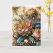 Carte Fleurs baroques anniversaire (Fleur jaune)