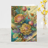 Carte Fleurs baroques anniversaire (Fleur jaune)