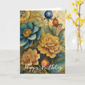 Carte Fleurs baroques anniversaire (Fleur jaune)