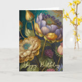 Carte Fleurs baroques anniversaire (Fleur jaune)