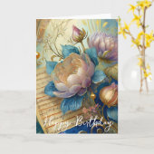 Carte Fleurs baroques anniversaire (Fleur jaune)