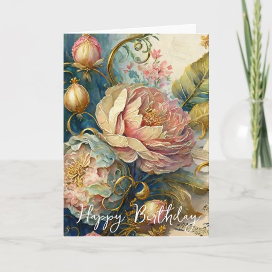 Carte Fleurs baroques anniversaire (Devant)