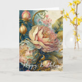 Carte Fleurs baroques anniversaire (Fleur jaune)