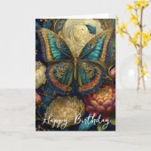 Carte Fleurs baroques et papillon anniversaire (Fleur jaune)