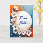 Carte Fleurs blanches autour du cadre rond Mère Annivers (Fleur jaune)