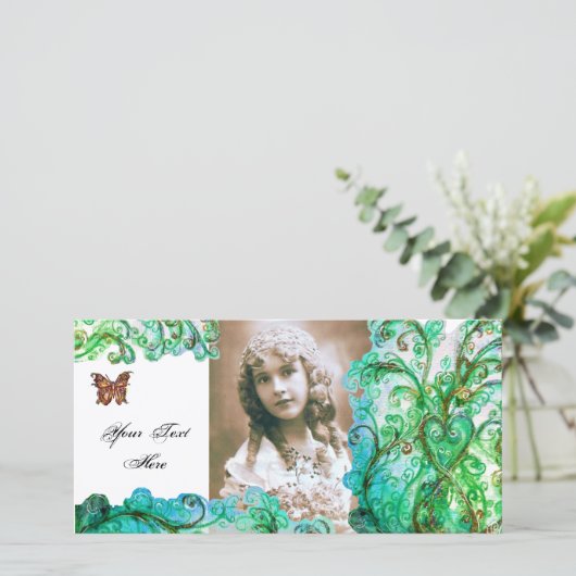 Carte FLEURS BLANCHES bleu vif blanc vert (Debout devant)