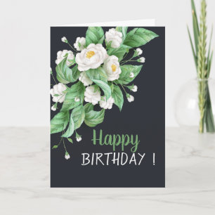 Carte Fleurs blanches chic Anniversaire