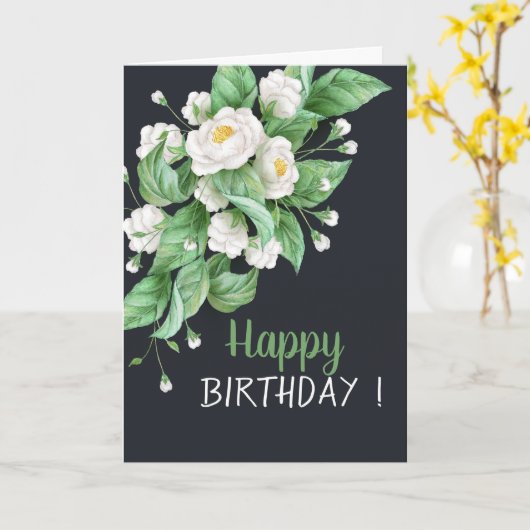 Carte Fleurs blanches chic Anniversaire (Fleur jaune)
