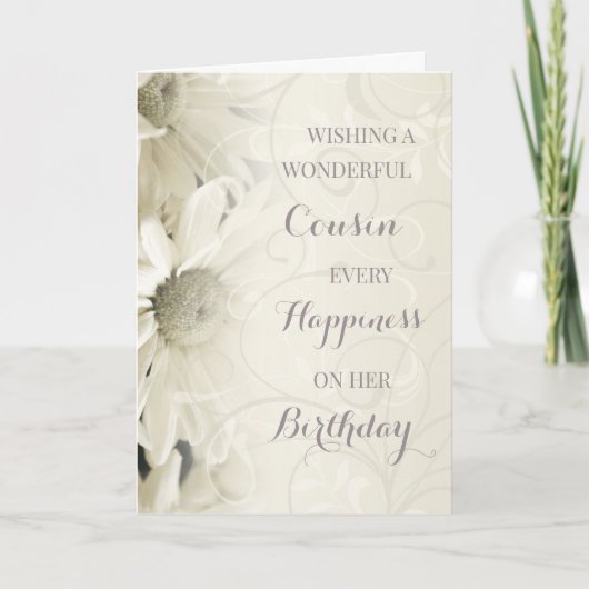 Carte Fleurs blanches vintages Cousin Anniversaire (Devant)