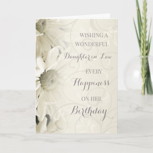 Carte Fleurs blanches vintages Fille en droit Anniversai (Devant)