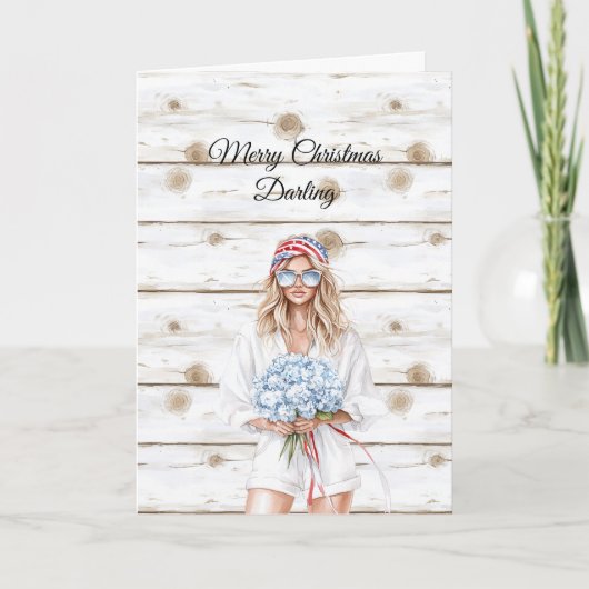 Carte Fleurs Bleues Blondes Noël (Devant)