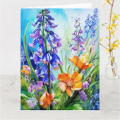 Carte Fleurs bleues colorées (Fleur jaune)