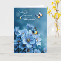 Fleurs Bleues et Papillons Volants Anniversaire