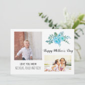 Carte Fleurs bleues modernes photo florale de la Fête de (Debout devant)