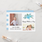 Carte Fleurs bleues modernes photo florale de la Fête de (Devant/Arrière en situation)