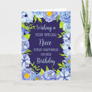 Carte Fleurs bleues nièce Anniversaire