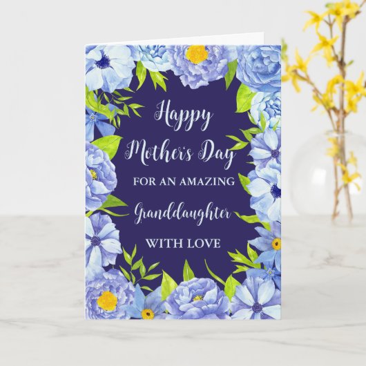 Carte Fleurs bleues Petite-fille Bonne fête des mères (Fleur jaune)