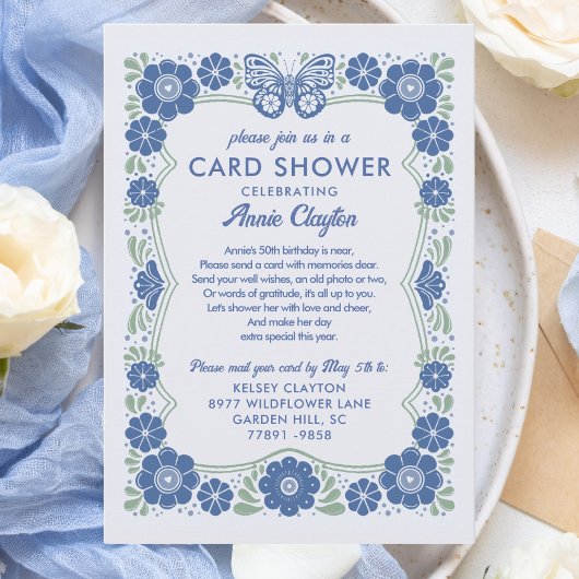 Carte Fleurs Bleues Shower par la Poste 50e Annive