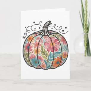 Carte Fleurs Boho Citrouille Préparatoire Automne Thanks