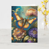 Carte Fleurs boroques et anniversaire papillon (Fleur jaune)