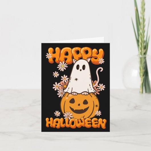 Carte Fleurs Citrouilles de chatte-fantôme joyeux Hallow (Devant)