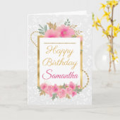 Carte Fleurs Citrouilles roses Gold Foil Anniversaire (Fleur jaune)