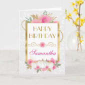 Carte Fleurs Citrouilles roses Gold Foil Anniversaire (Fleur jaune)