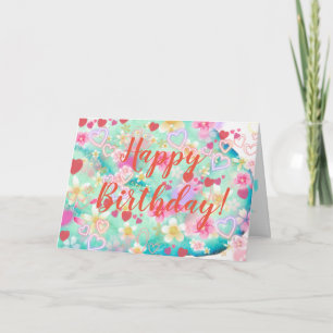 Carte Fleurs Cœurs Meilleurs Vœux Joyeux Anniversa