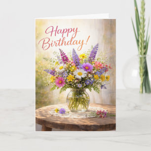 Carte Fleurs Colorées Anniversaire de Fleurs Sauvages