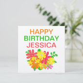 Carte Fleurs colorées Feuilles heureux Anniversaire Nom (Debout devant)