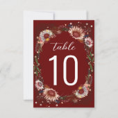Carte Fleurs croisées Boho Dark Red Maroon Numéro de tab (Devant)