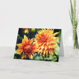 Carte Fleurs Dahlia Orange Et Jaune Avec Sympathie