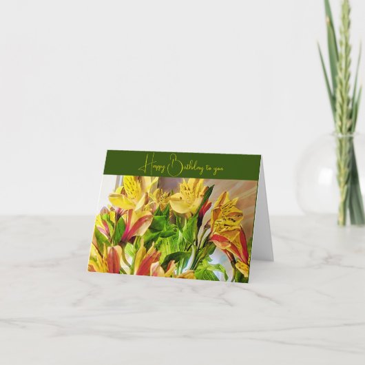 Carte Fleurs d'Alstroemeria jaunes et rouges (Devant)