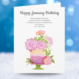 Carte Fleurs d'anniversaire de la Carnation de janvier s