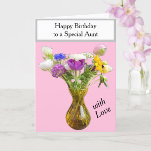 Carte Fleurs d'anniversaire de tante rose