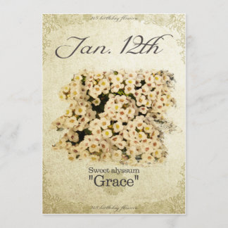 Carte Fleurs d'anniversaire le 12 Janvier "Sweet alyssum
