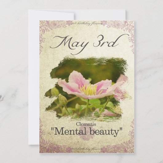 Carte Fleurs d'anniversaire le 3 mai "Clematis" (Devant)