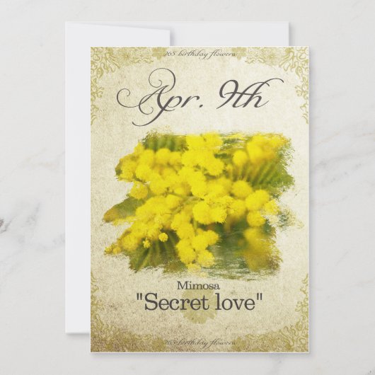 Carte Fleurs d'anniversaire le 9 avril "Mimosa" (Devant)