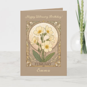 Carte Fleurs d'anniversaire Primevère Février Art nouvea