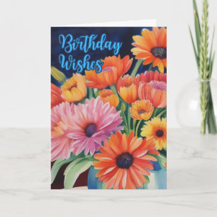 Carte Fleurs d'anniversaire se lève aquarelle