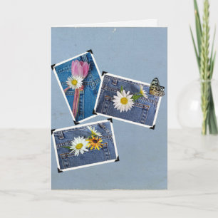 Carte fleurs dans la poche de jean bleu avec papillon