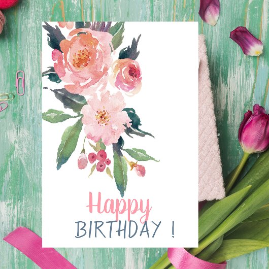 Carte Fleurs d'aquarelle adorables Anniversaire