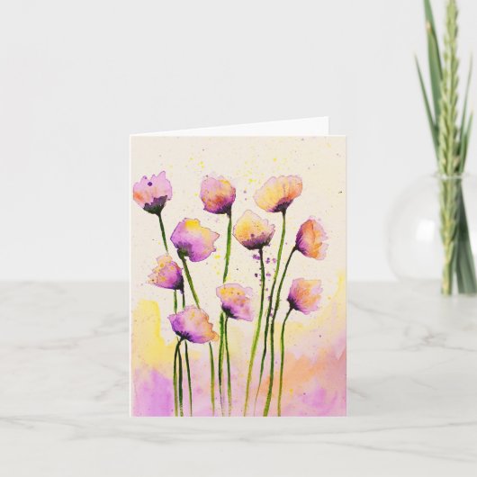 Carte Fleurs d'aquarelle avec tiges (Devant)