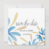 Carte Fleurs D'Aquarelle Bleu Clair Et Or (Devant)