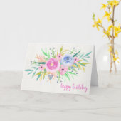 Carte Fleurs d'aquarelle bleu et violet (Fleur jaune)