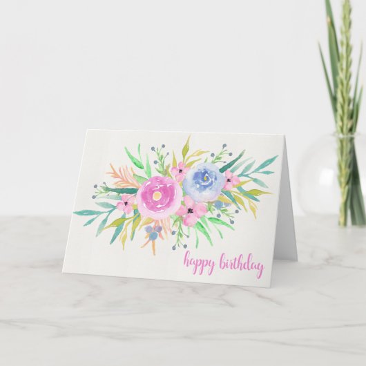 Carte Fleurs d'aquarelle bleu et violet (Devant)