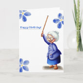 Carte Fleurs d'aquarelle bleu grand-mère avec anniversai (Devant)