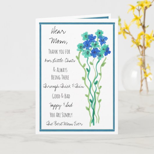 Carte Fleurs d'aquarelle bleue joyeuse maman d'anniversa
