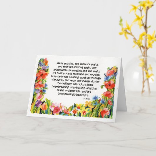 Carte fleurs d'aquarelle brune et citation "la vie est e (Fleur jaune)