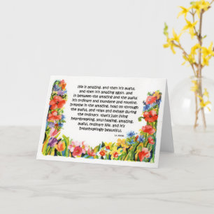 Carte fleurs d'aquarelle brune et citation "la vie est e